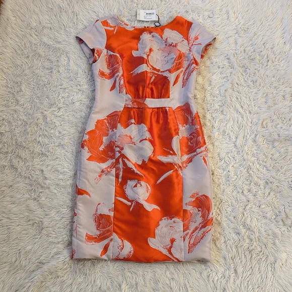 NWT Carolina Herrera Orange & Pearl Gray silk blend dress size 10 - Picture 2 of 12